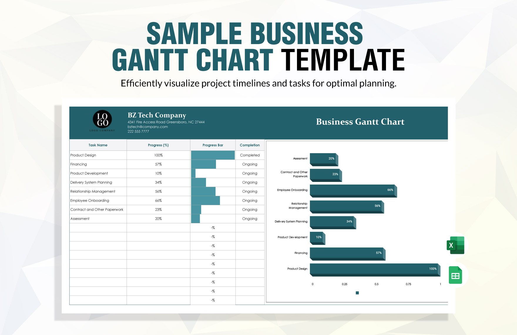 Free Sample Business Gantt Chart Template in Excel, Google Sheets