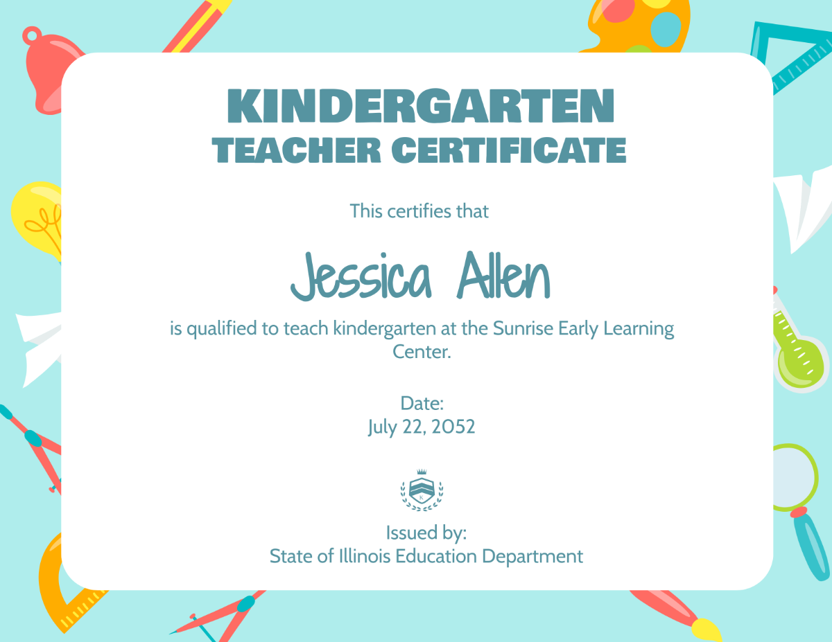 Free Kindergarten Teacher Certificate Template - Edit Online & Download