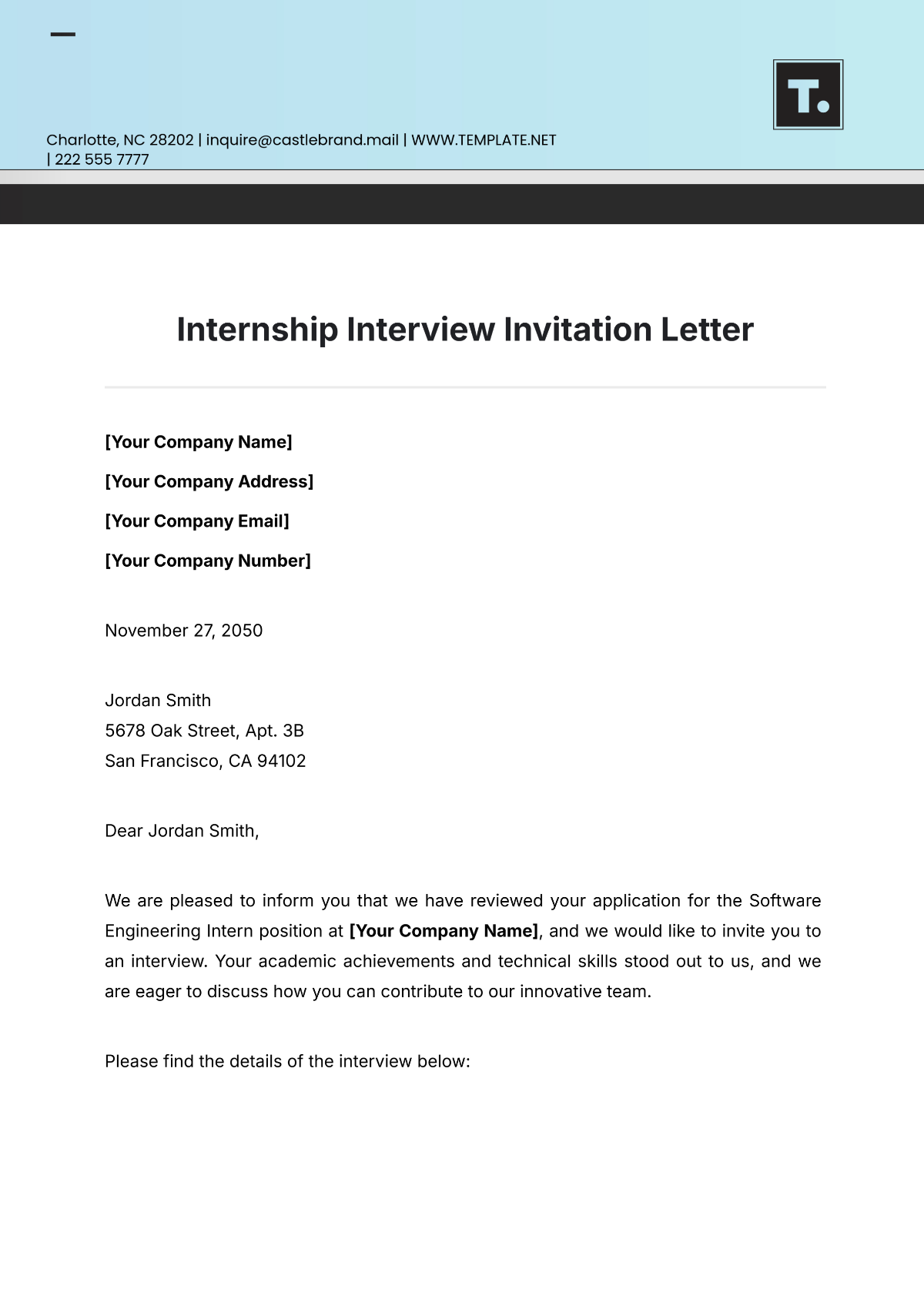 Internship Interview Invitation Letter Template - Edit Online & Download