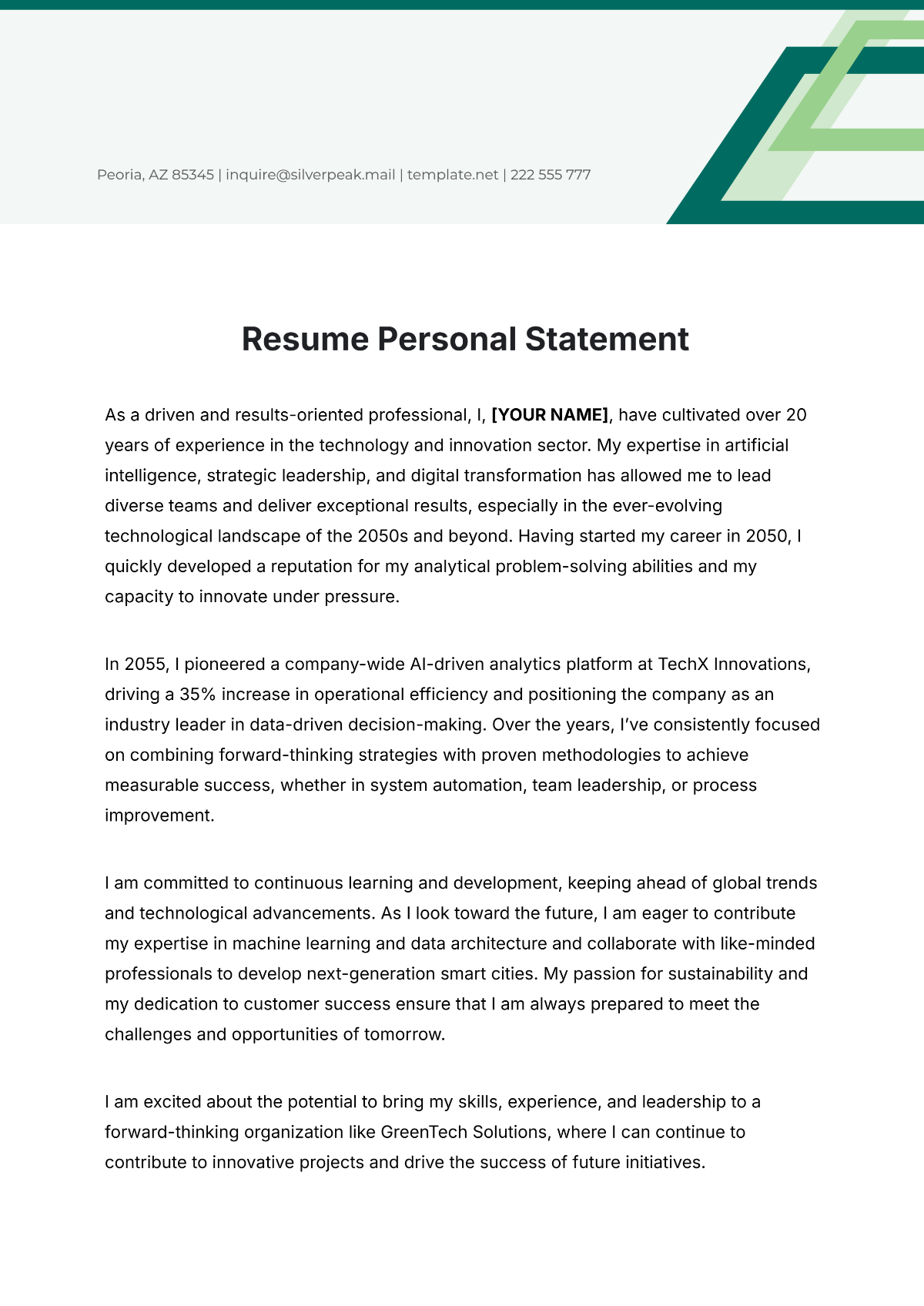 Resume Personal Statement Template - Edit Online & Download