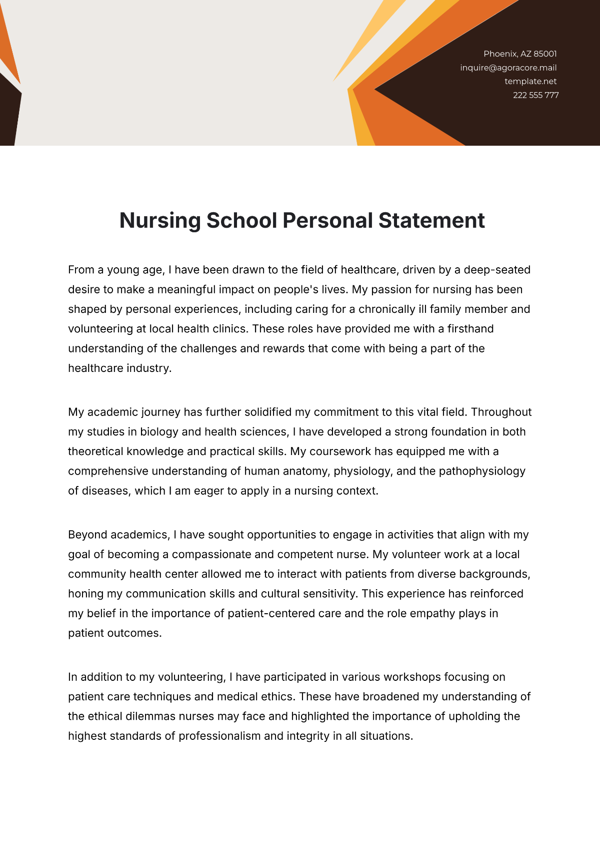 Nursing School Personal Statement Template - Edit Online & Download