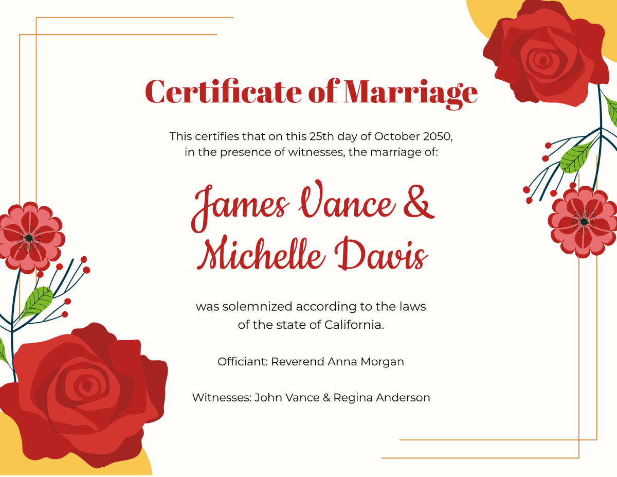 Floral Design Marriage Certificate