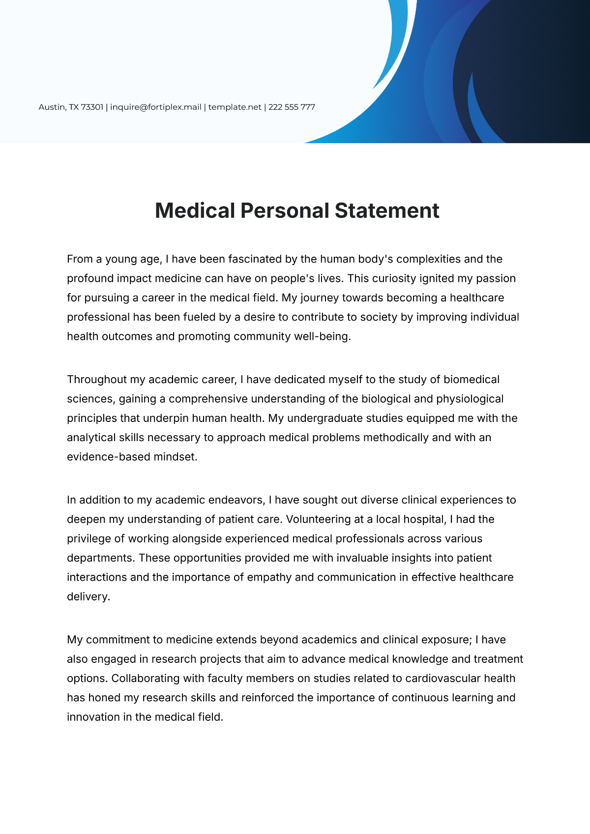 Medical Personal Statement Template - Edit Online & Download