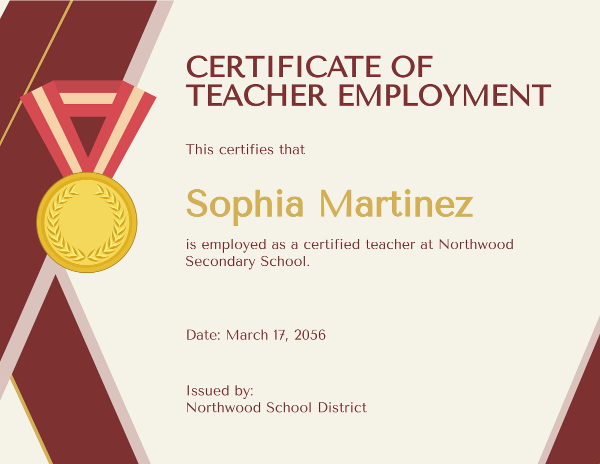 Free Teacher Employment Certificate Template - Edit Online & Download