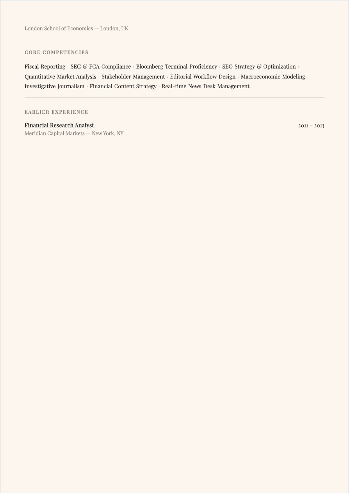 Free Financial Editor ATS Resume Template, AI Resume Builder