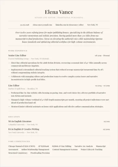 Free Printable Line Editor ATS Resume Template, AI Resume Builder