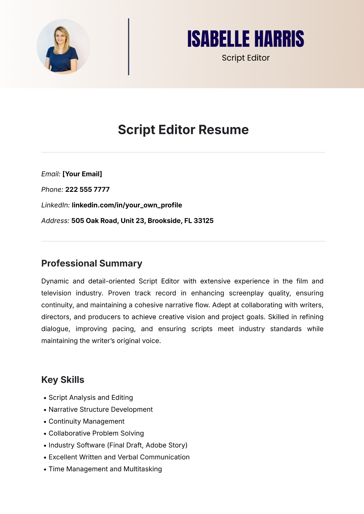 Script Editor Resume Template - Edit Online & Download