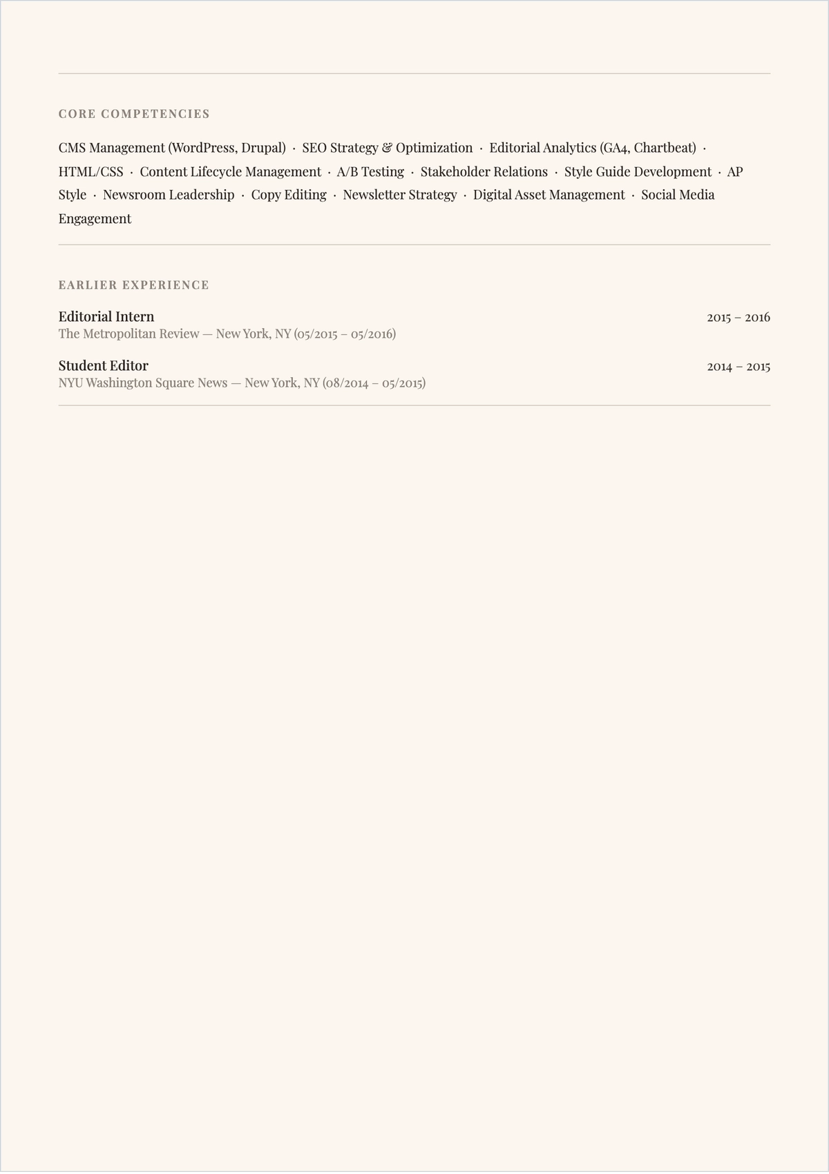 Free Web Editor ATS Resume Template, AI Resume Builder