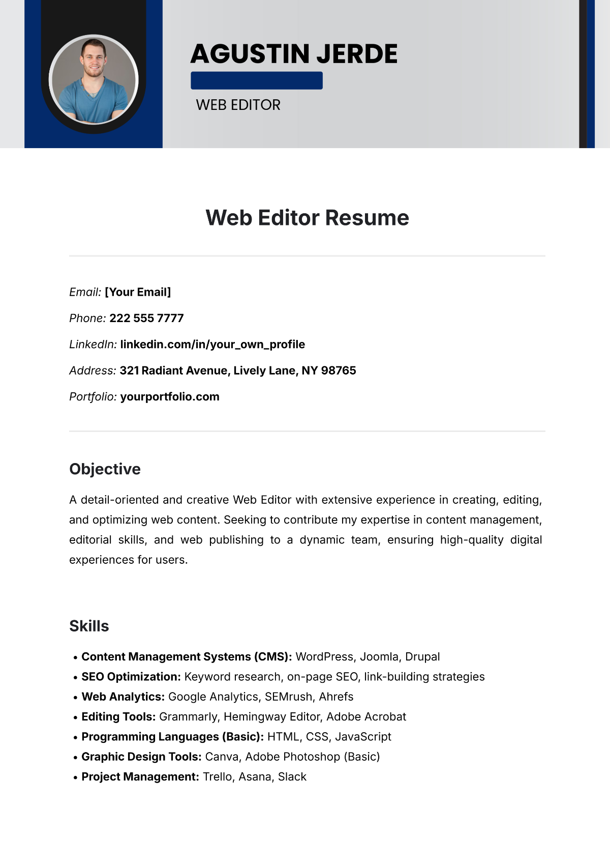 Web Editor Resume Template - Edit Online & Download