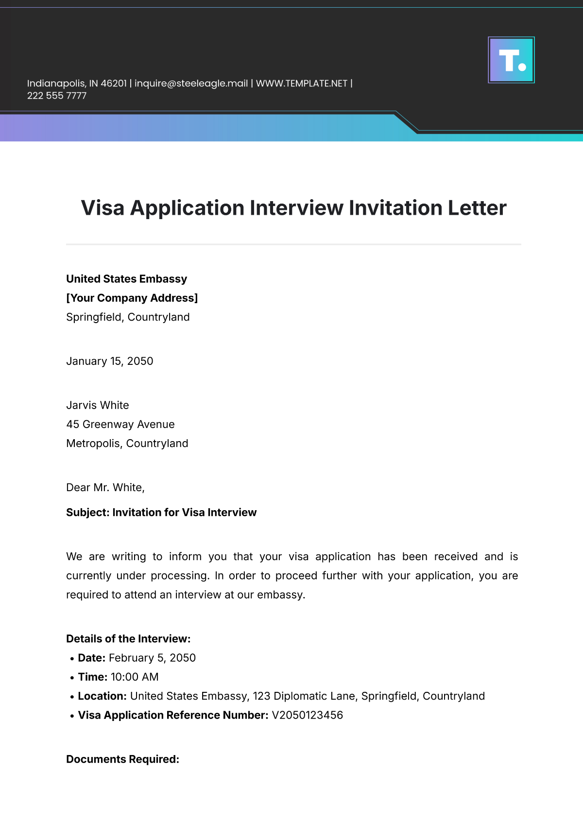 Visa Application Interview Invitation Letter Template - Edit Online & Download