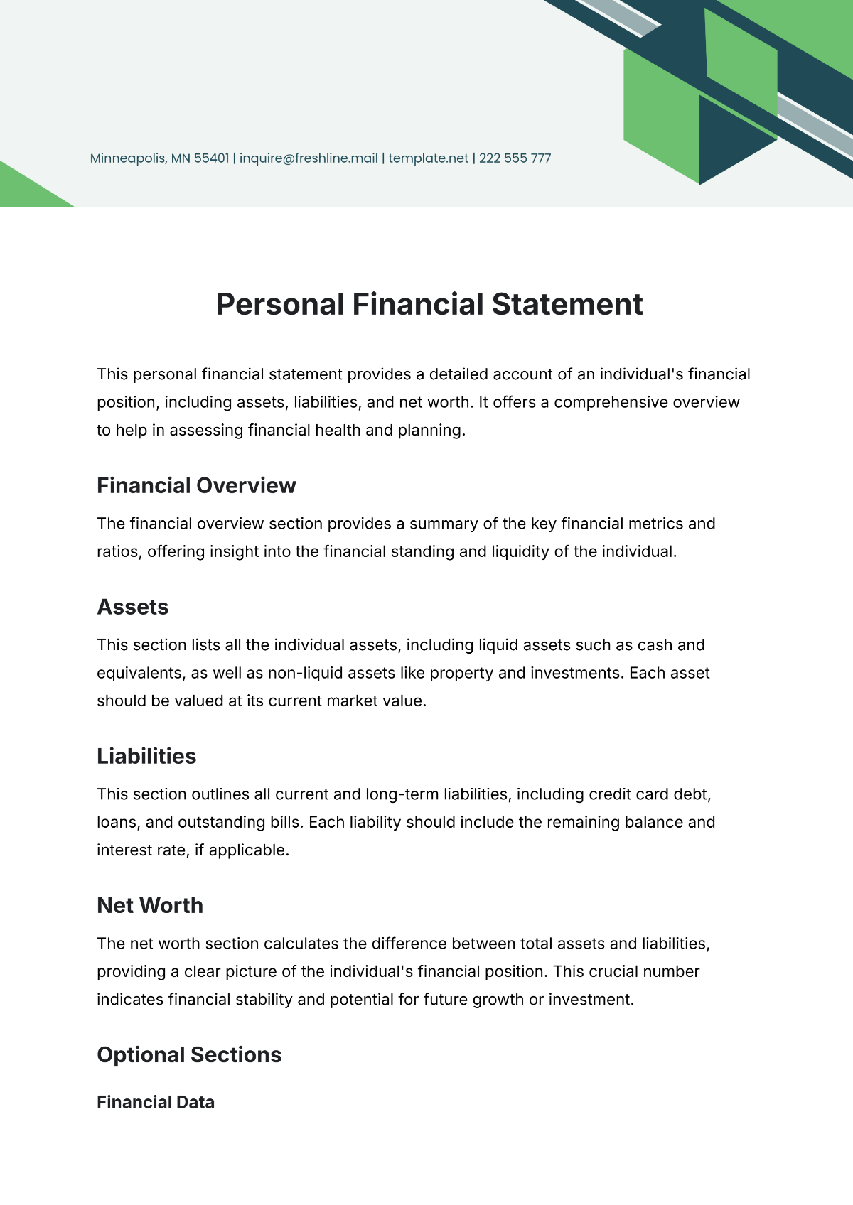 Personal Financial Statement Template - Edit Online & Download