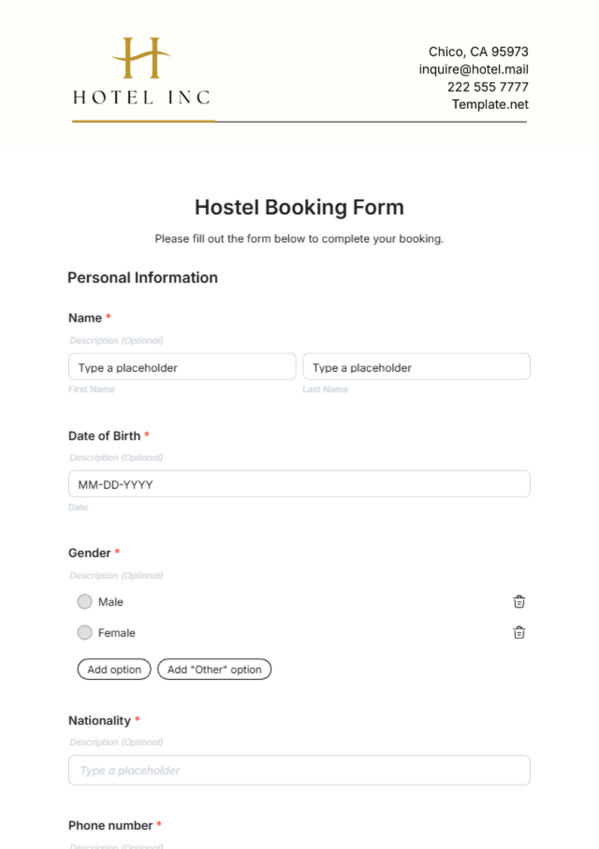 Free Booking Form Template To Edit Online Free Booking Form Template To Edit Online
