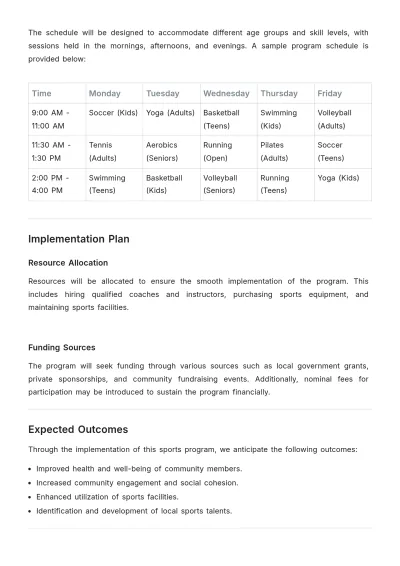 Free Printable Community Sports Program Proposal Template to Edit Online