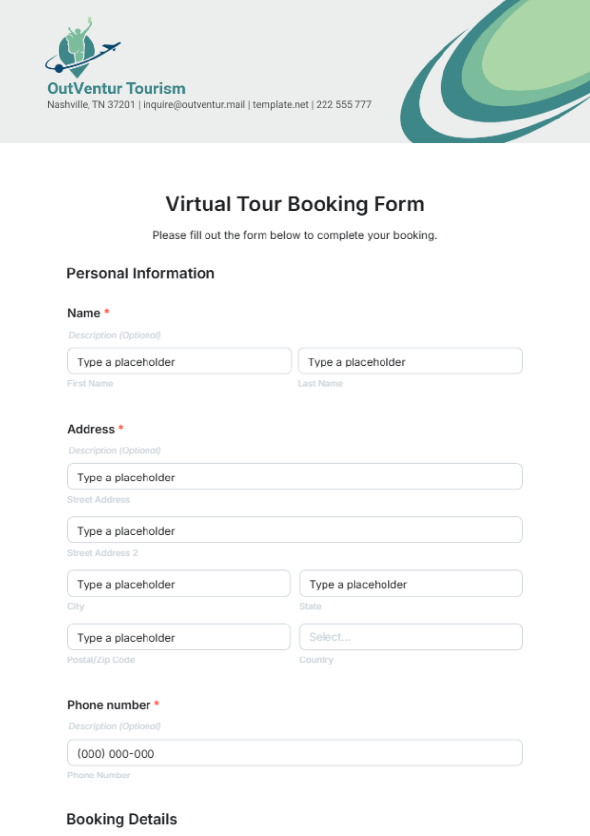 Virtual Tour Booking Form Template - Edit Online & Download