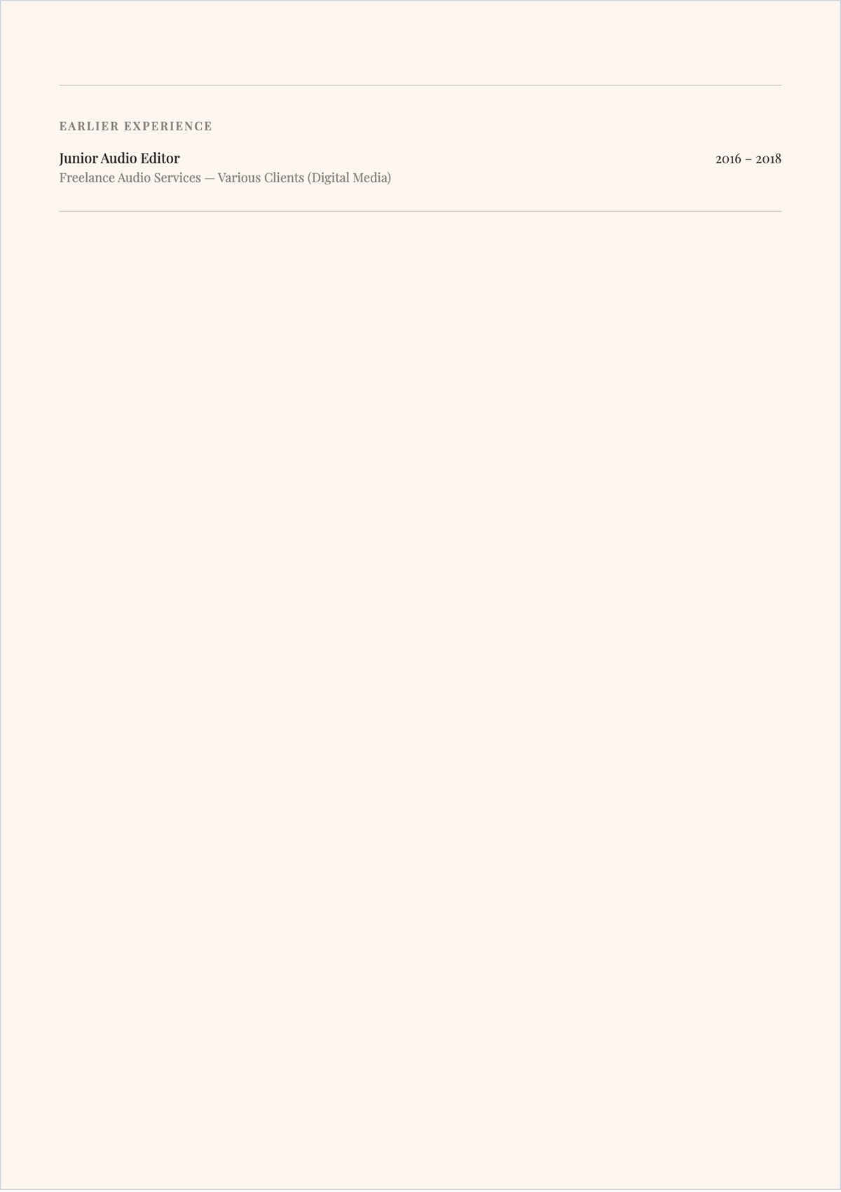 Free Audio Editor ATS Resume Template, AI Resume Builder