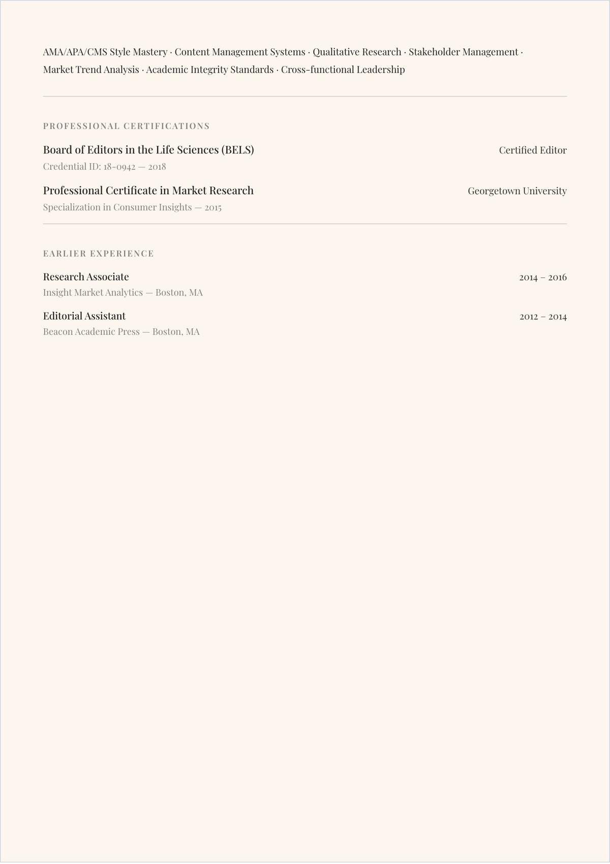 Free Research Editor ATS Resume Template, AI Resume Builder