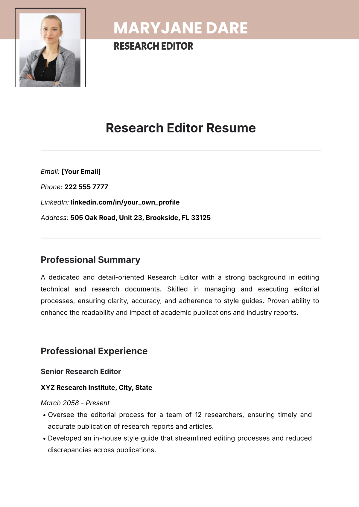 Research Editor Resume Template - Edit Online & Download