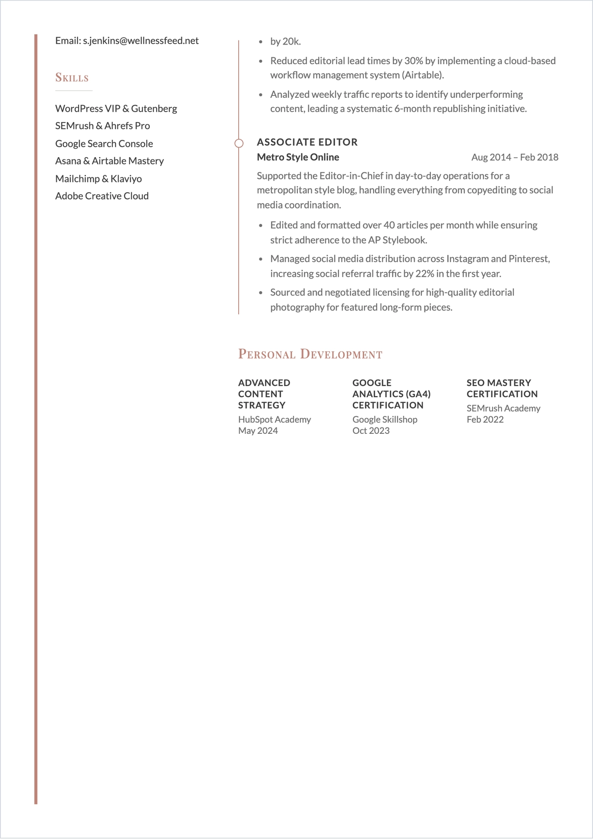 Free Aesthetic Blog Editor ATS Resume Template, AI Resume Builder