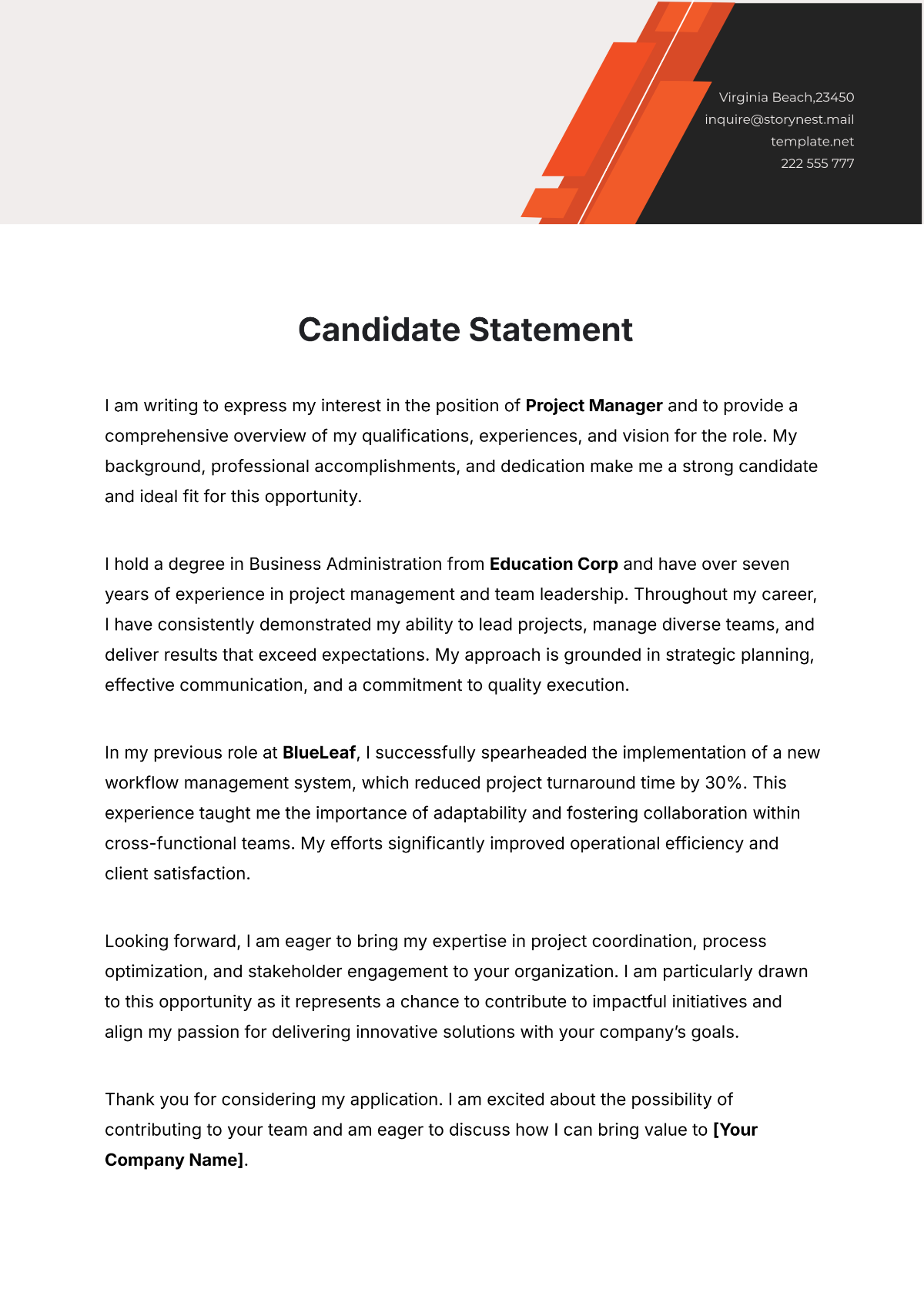 Candidate Statement Template - Edit Online & Download