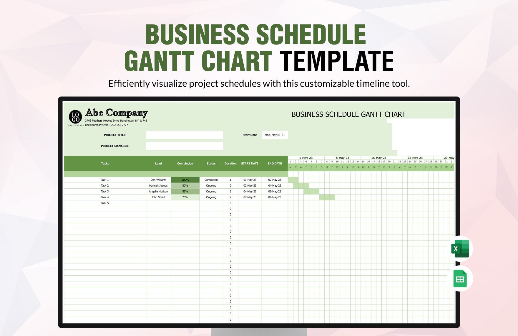 Free Business Schedule Gantt Chart Template in Excel, Google Sheets