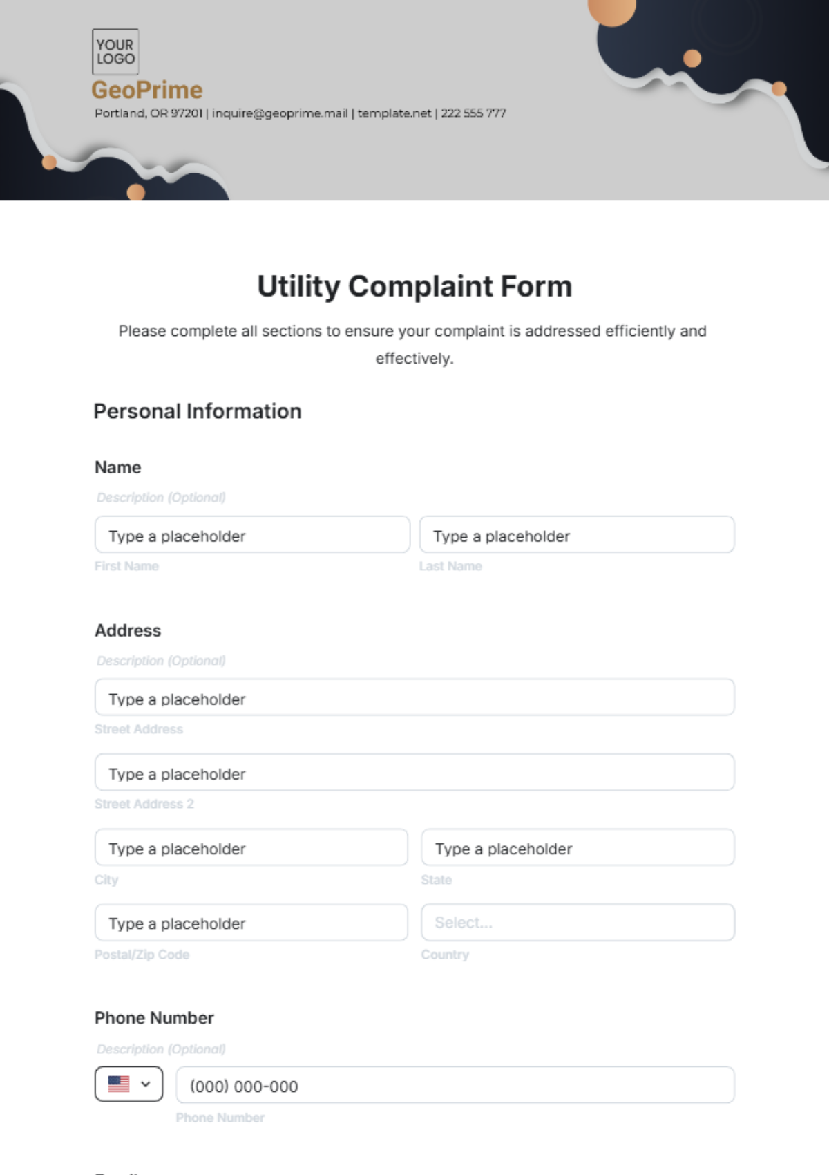 Utility Complaint Form Template - Edit Online & Download