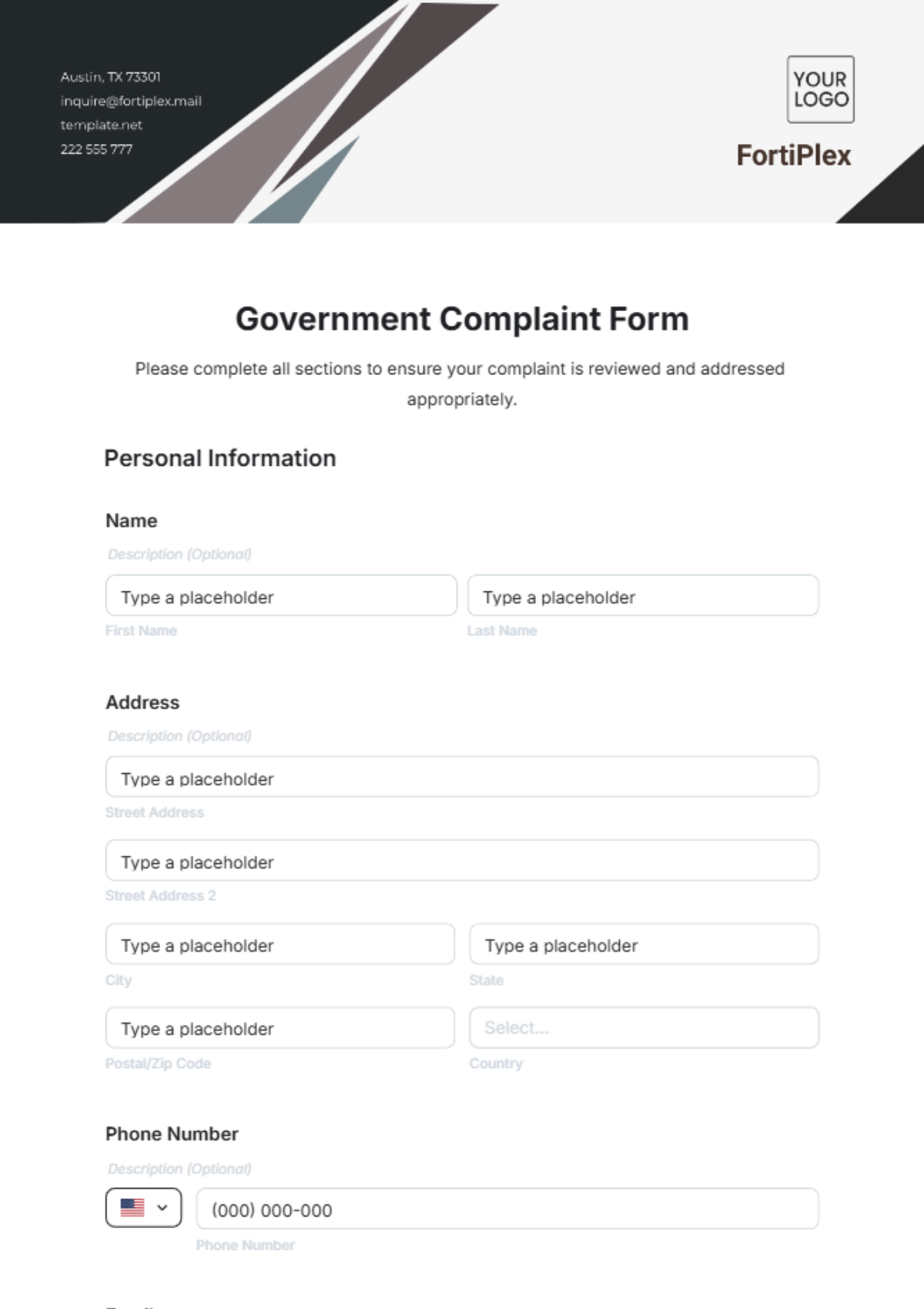 Government Complaint Form Template - Edit Online & Download