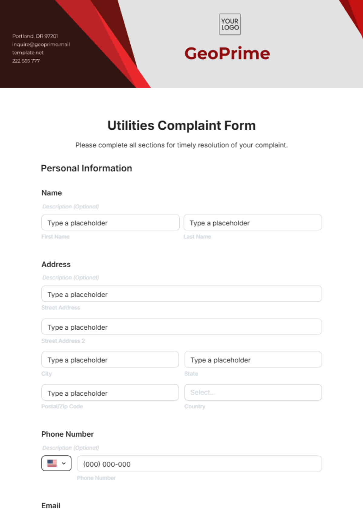 Utilities Complaint Form Template - Edit Online & Download