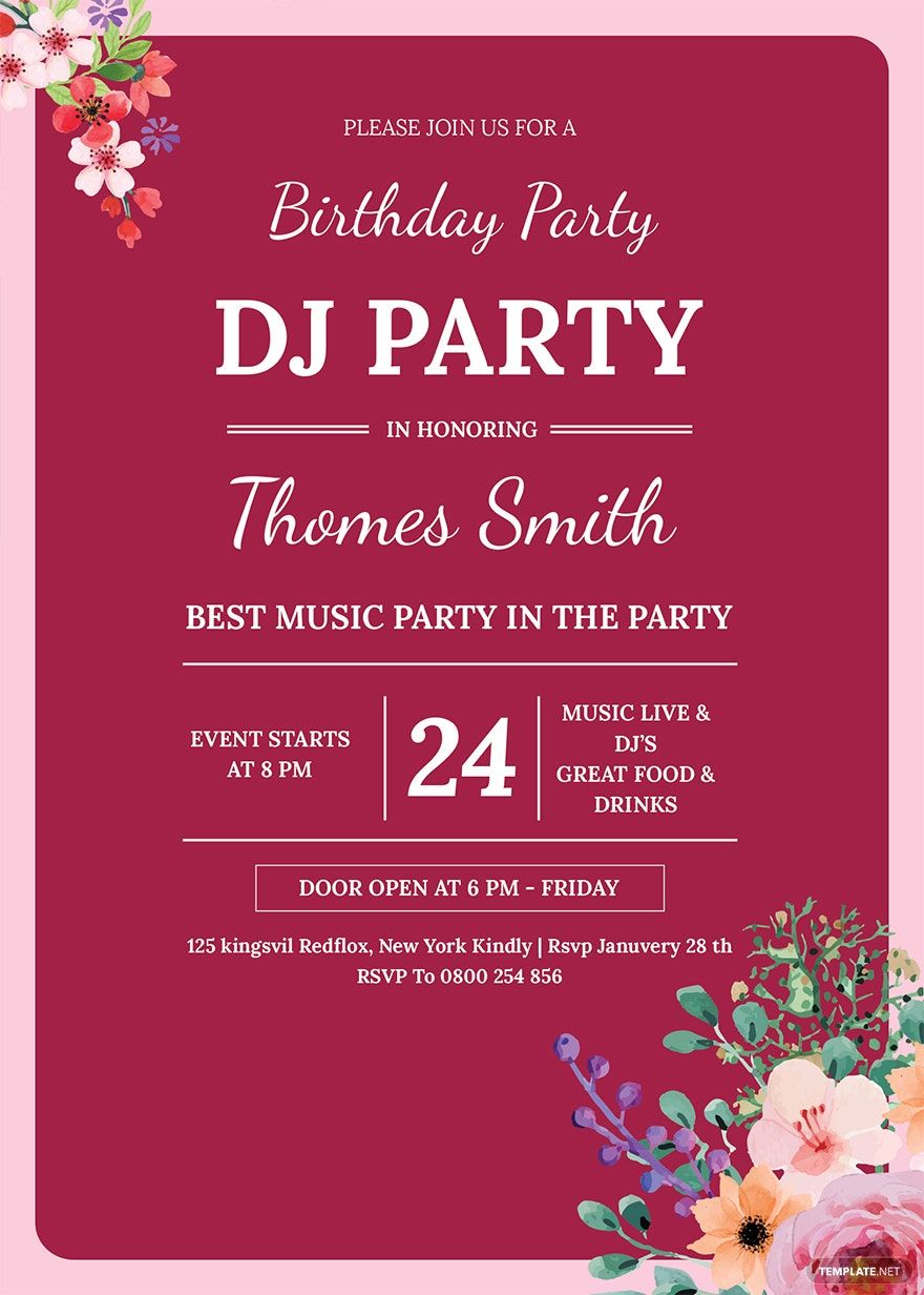 DJ Birthday Party Invitation Template