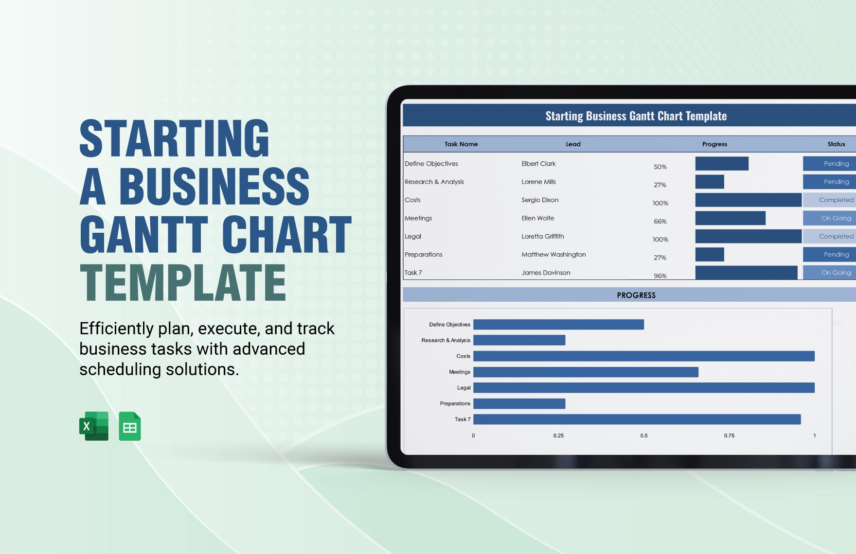 Starting a Business Gantt Chart Template in Excel, Google Sheets