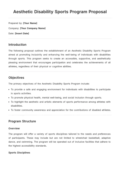 Free Aesthetic Disability Sports Program Proposal Template to Edit Online