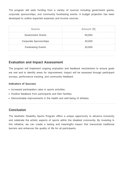 Free Aesthetic Disability Sports Program Proposal Template to Edit Online