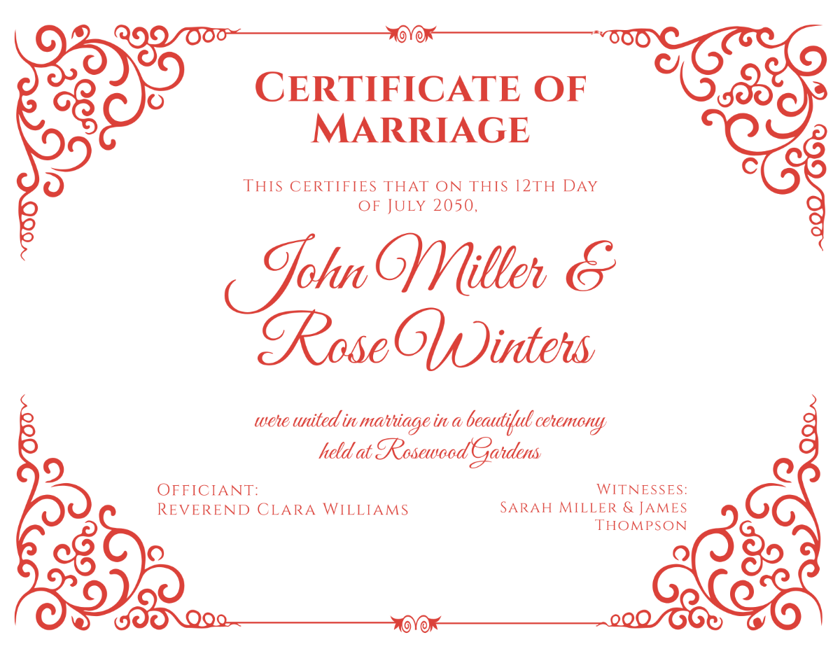 Free Romantic Printable Marriage Certificate Template - Edit Online & Download