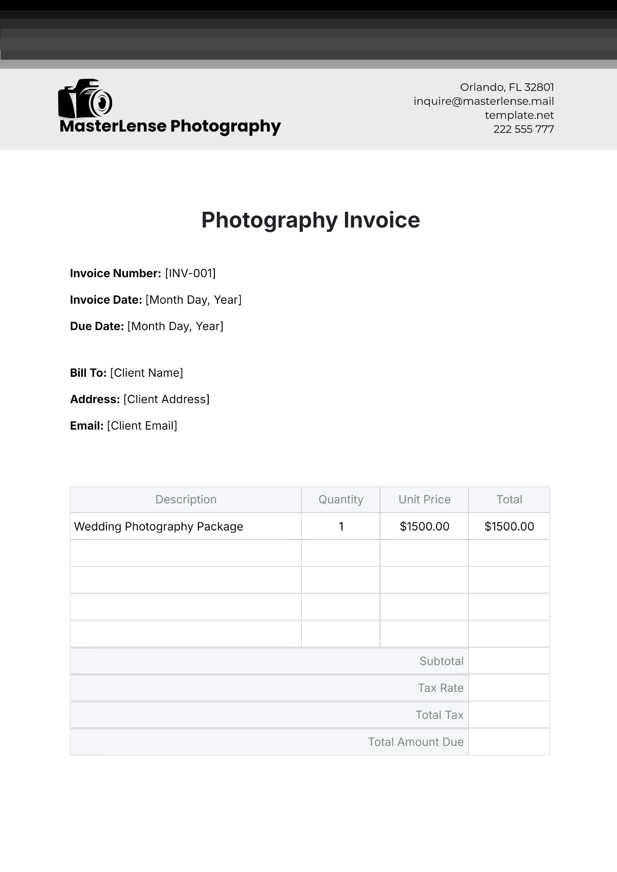 Photography Invoice Template - Edit Online & Download