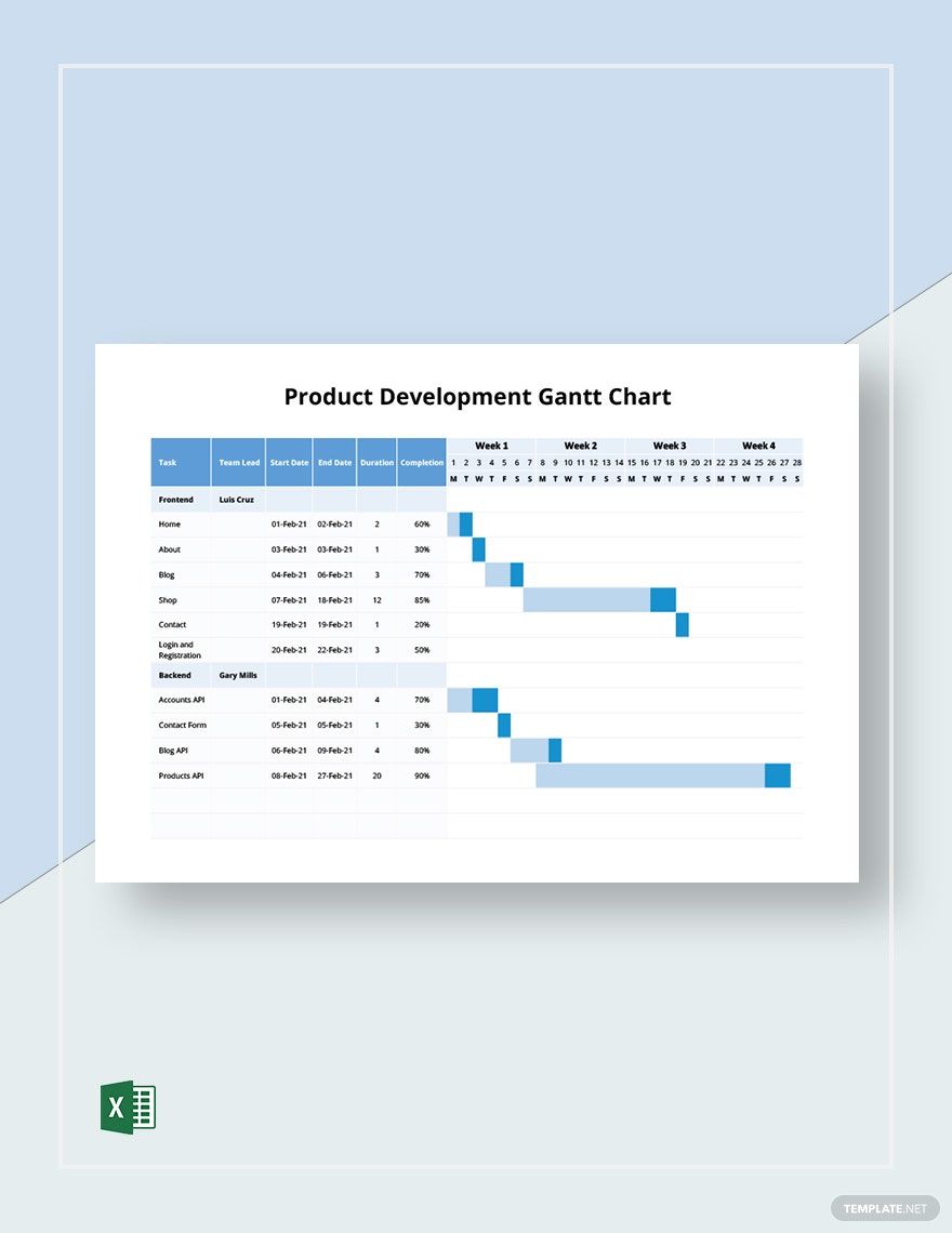 Product Development Gantt Chart Template