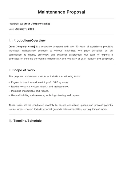 Free Maintenance Proposal Template to Edit Online