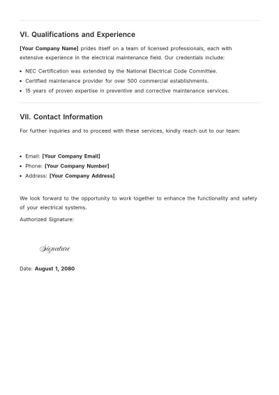 Free Electrical System Maintenance Proposal Template to Edit Online