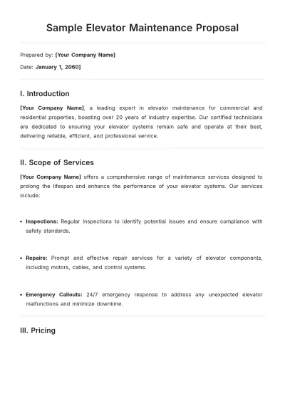 Free Sample Elevator Maintenance Proposal Template to Edit Online