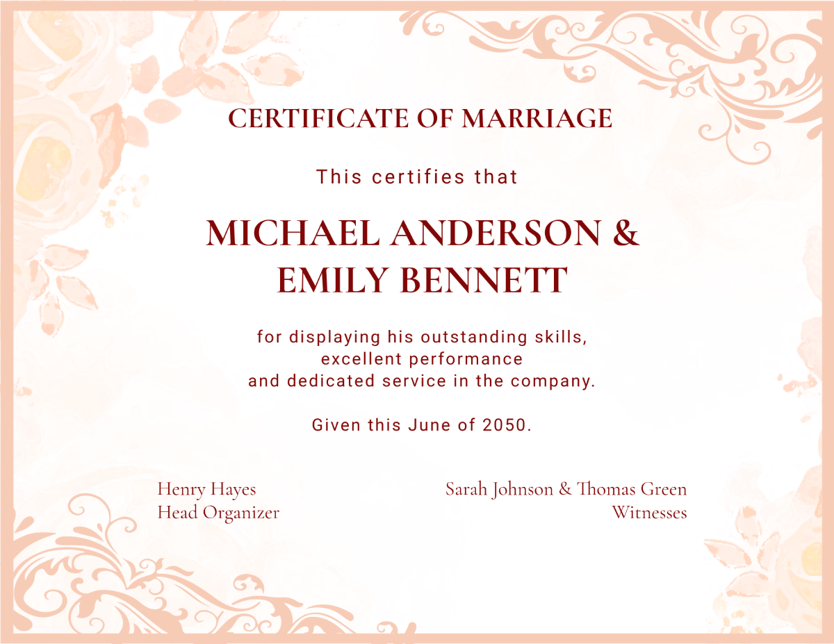 Free Beautiful Marriage Certificate Template - Edit Online & Download