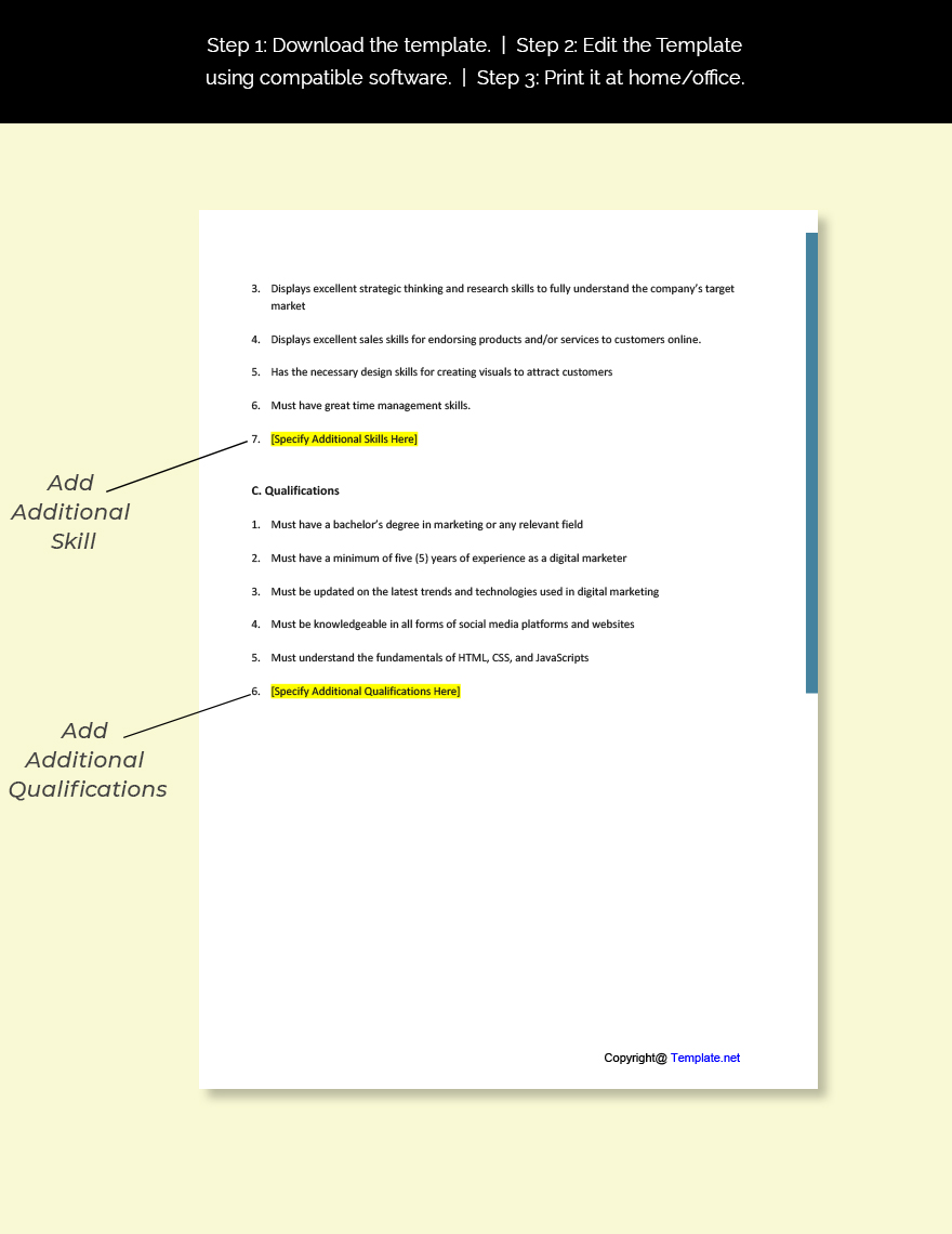 Digital Marketing Specialist Job Ad Description Template Google Docs 