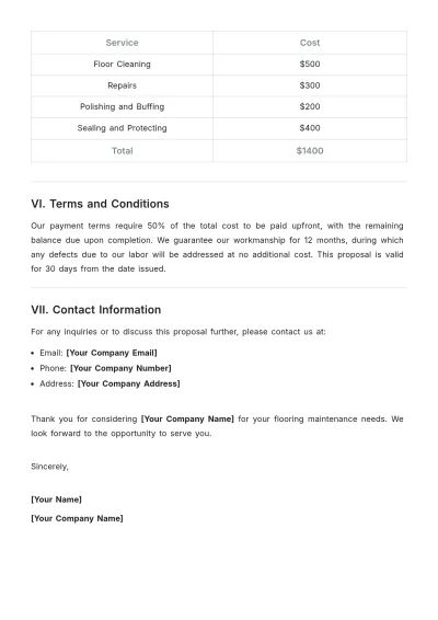 Free Simple Flooring Maintenance Proposal Template to Edit Online