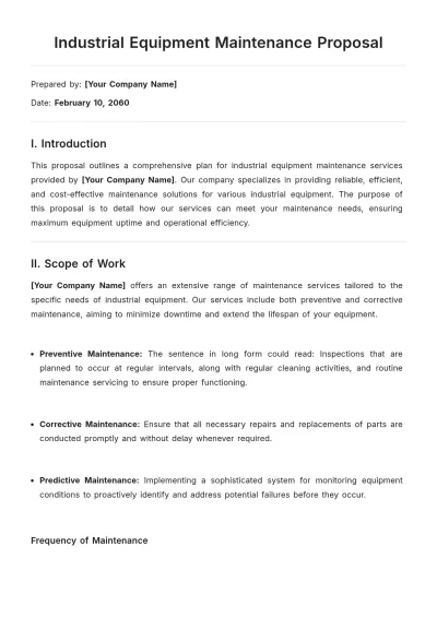 Free Industrial Equipment Maintenance Proposal Template to Edit Online