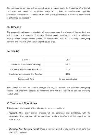 Free Industrial Equipment Maintenance Proposal Template to Edit Online