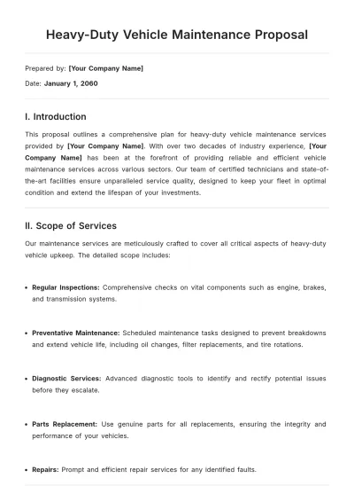 Free Heavy-Duty Vehicle Maintenance Proposal Template to Edit Online