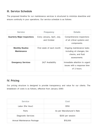 Free Heavy-Duty Vehicle Maintenance Proposal Template to Edit Online