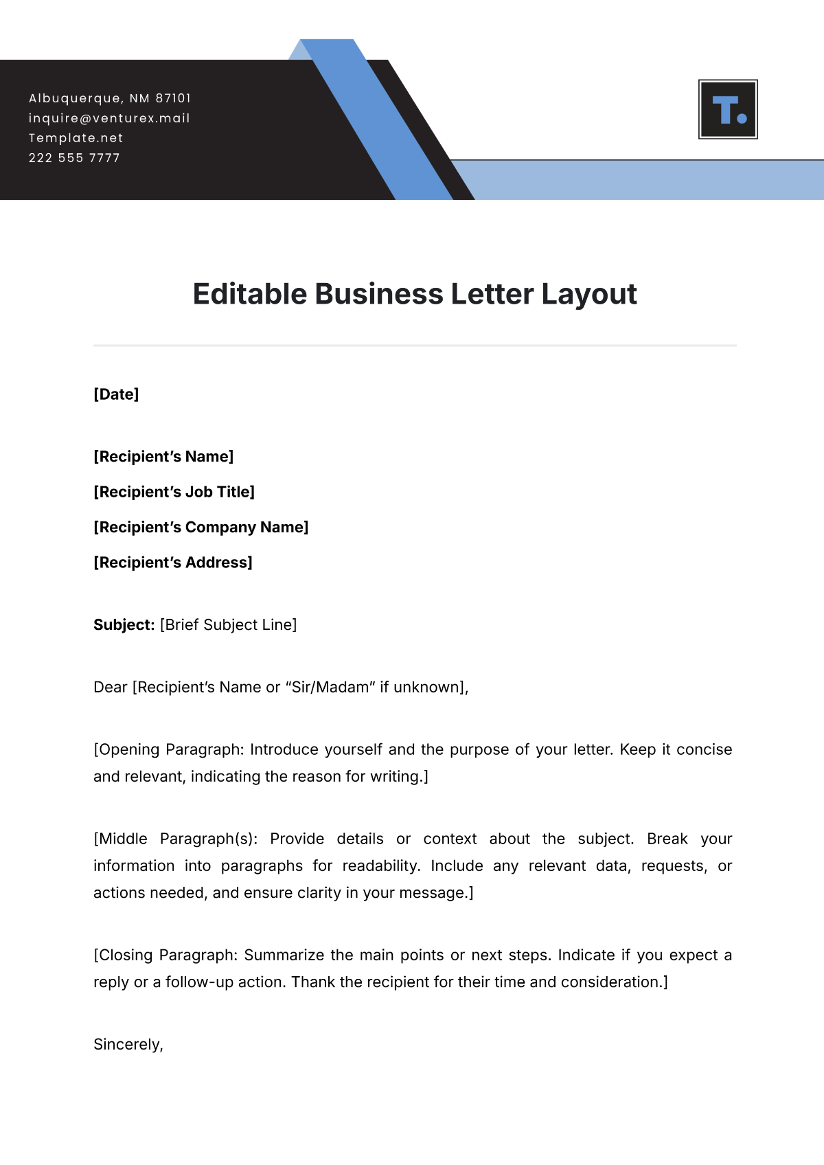 Free Editable Business Letter Layout Template