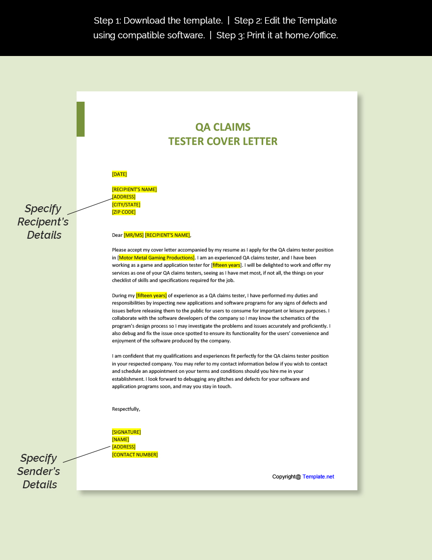 QA Claims Tester Cover Letter