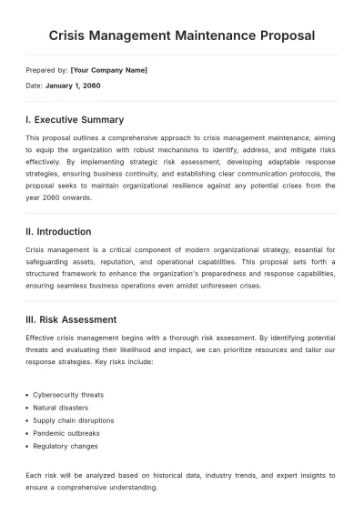 Free Crisis Management Maintenance Proposal Template to Edit Online
