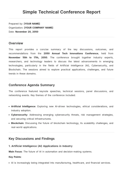 Free Simple Technical Conference Report Template to Edit Online