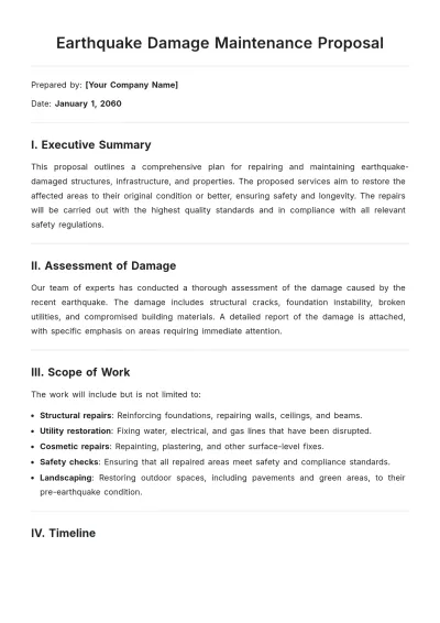 Free Earthquake Damage Maintenance Proposal Template to Edit Online