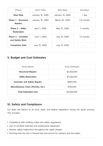 Free Earthquake Damage Maintenance Proposal Template to Edit Online